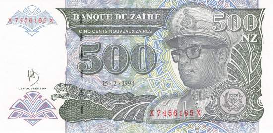Zaire p64A 500 nouveaux Zaires 1994 front